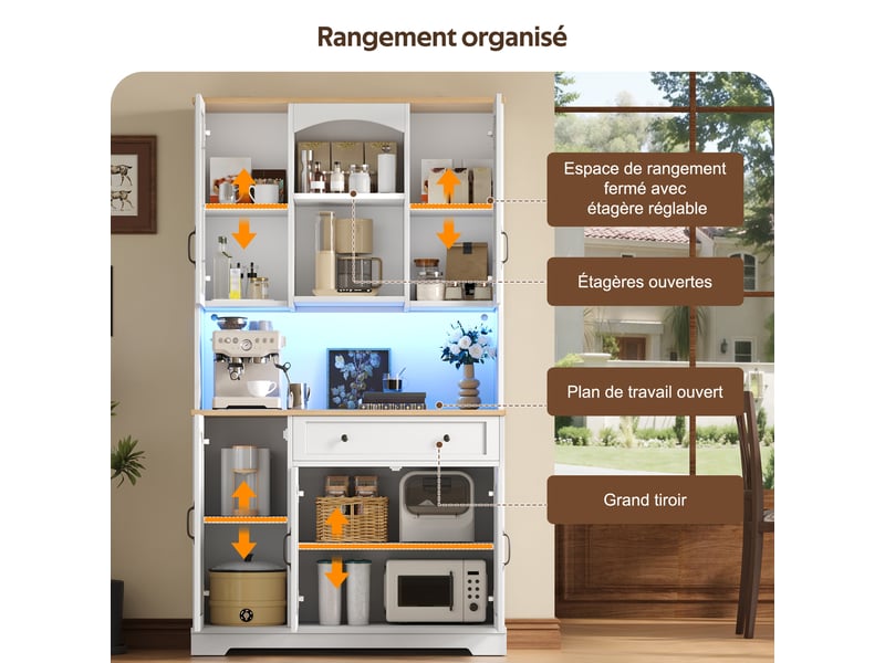  Meuble de cuisine muvano, buffet haut de cuisine blanc avec éclairage led multicolore, 100 × 38 × 178 cm  - Conforama R