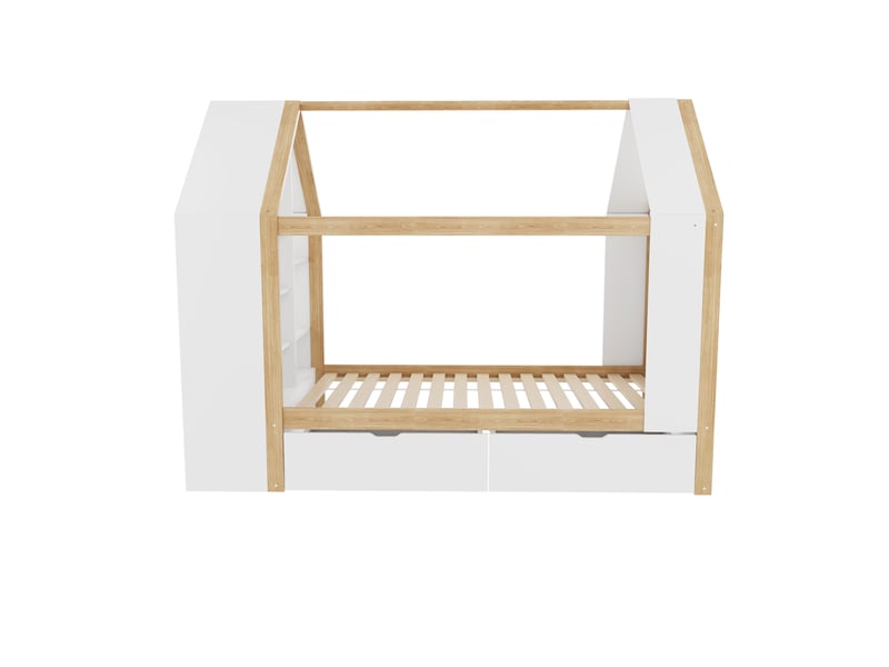  Lit cabane enfant 90x200 cm - 2 tiroirs et rangement - led - lit multifonction en bois - lit 1 place - blanc  - Conforama R