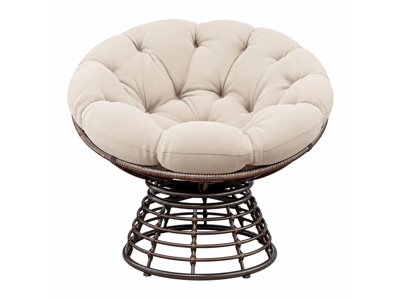  Fauteuil papasan en rotin marron pivotant 360° avec coussin beige épais  - Conforama A