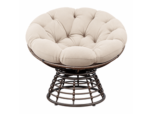 Fauteuil papasan en rotin marron pivotant 360° avec coussin beige épais