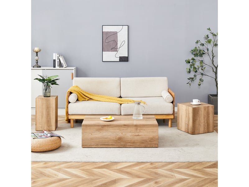 Table basse fixe rectangulaire pour salon en mdf 90×50×30 cm finition bois clair veinée - Conforama C