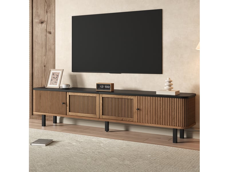 Meuble tv avec 2 portes coulissantes, 1 porte grillagée et rangements, pour salon, en panneaux chêne, 190 × 35 × 45 cm - Conforama B