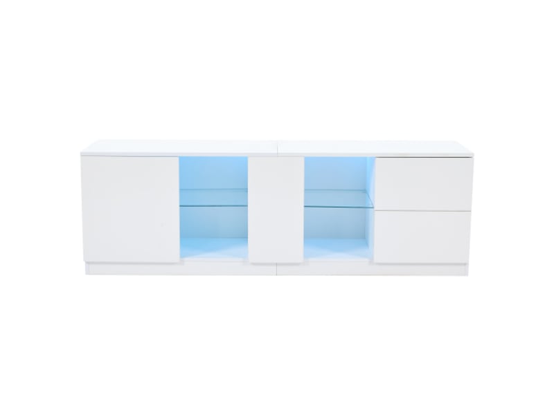  Meuble tv 160x40x52cm brillant avec led - commode &amp; buffet moderne pour tv 65 - lowboard salon ou chambre  - Conforama A