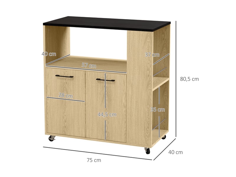  Desserte de cuisine à roulettes avec placard et étagères 75 x 40 x 80,5 cm  - Conforama C