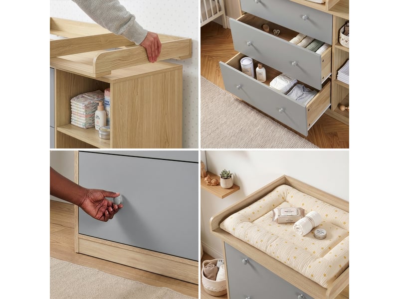 Commode à langer beldinupp 93 x 110 x 55 cm effet chêne gris [en.casa]  - Conforama R