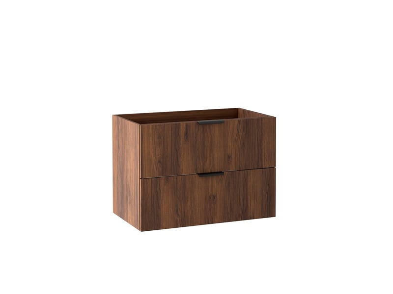  Meuble sous vasque suspendu avec panier à linge luna effet noyer warmia 120 cm  - Conforama D