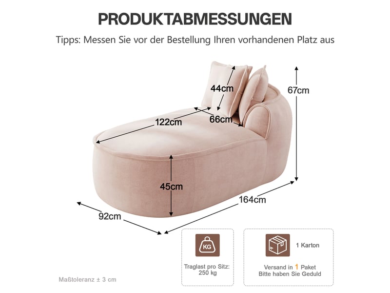  Canapé méridienne droit rose en chenille avec coussins, 2 modules indépendants modulables et sans cadre  - Conforama C