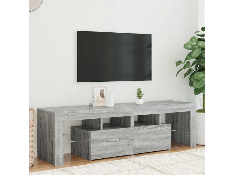 Meuble tv - banc tv - meuble de rangement avec lumières led sonoma gris 140x36,5x40 cm  - Conforama B