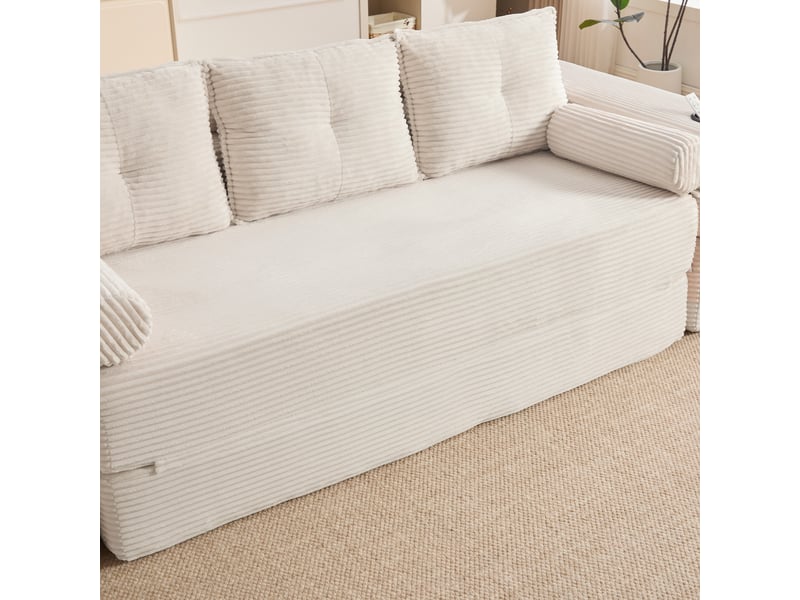  Canapé convertible 3 places en velours côtelé beige avec coffre et tiroir intégré pour salon  - Conforama W