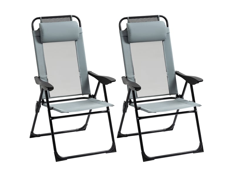  Lot de 2 fauteuils de jardin pliants 62 x 70 x 109 cm – gris – dossier réglable sur 5 positions avec accoudoirs  - Conforama A