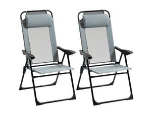 Lot de 2 fauteuils de jardin pliants 62 x 70 x 109 cm – gris – dossier réglable sur 5 positions avec accoudoirs