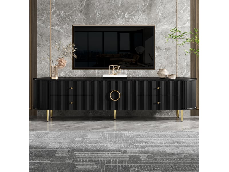  Meuble tv 180x40x38 cm mdf noir avec structure ondulée 3d et pieds en métal 4071258350168 - Conforama B