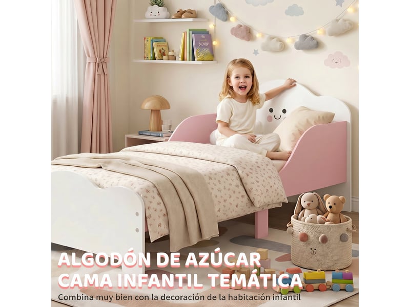  Lit enfant montessori 70x140 rose avec barrières hautes, lit simple bas pour enfants 3 à 6 ans  - Conforama R