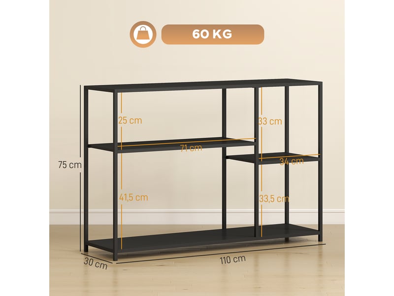  Console à 4 niveaux, structure en acier, pour entrée ou salon, noire  - Conforama E