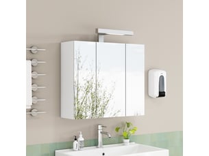 Meuble de salle de bains avec miroir led de 60 cm, 3 portes, prise française et étagères réglables, blanc.