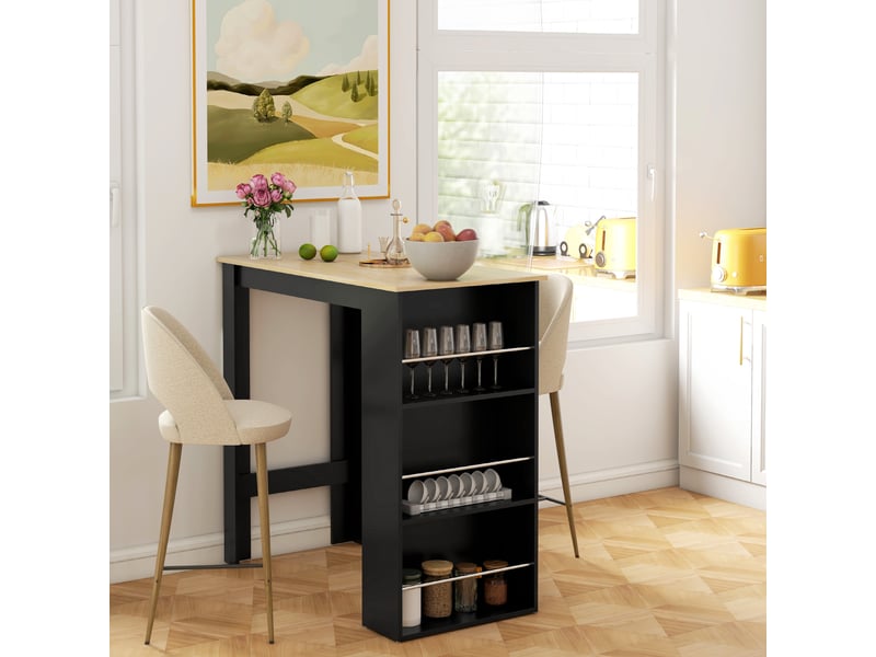  Table de bar table haute de cuisine mange-debout comptoir - dim. 112l x 57l x 106h cm - 3 étagères - noir  - Conforama W