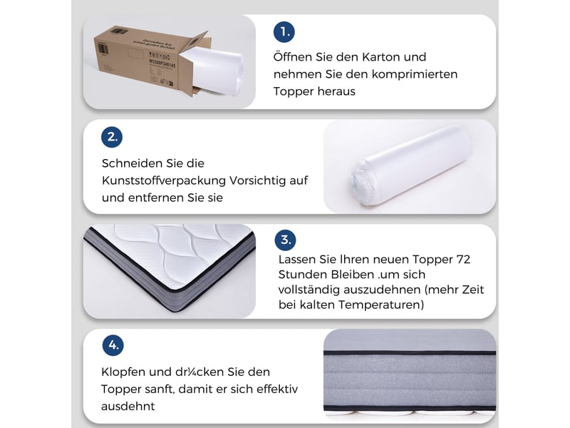  Matelas à ressorts ensachés tcqpz 140 x 200 cm h3 20 cm 7 zones mousse à mémoire de forme lyocell blanc et gris  - Conforama E