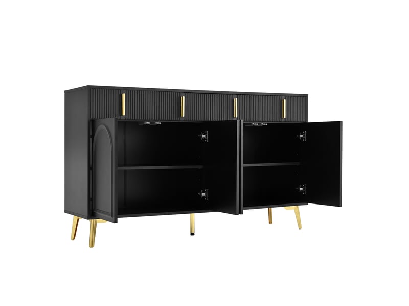 Buffet 4 portes et 4 tiroirs 140x38x82 cm en mdf noir à poignées dorées - Conforama D