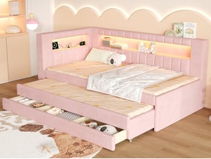 Lit banquette 90x200 cm <strong>LEYTN</strong>  <strong></strong> coloris rose