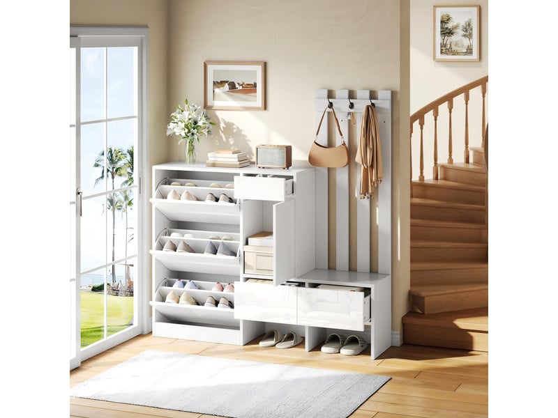  Portemanteau avec banc et rangement 160 x 160 cm en mdf blanc  - Conforama E