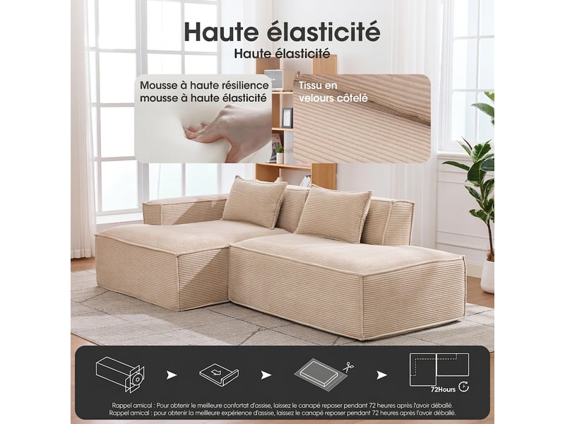  Canapé 2 places compact en tissu polyester kaki 235 cm - assise souple et entretien facile  - Conforama D