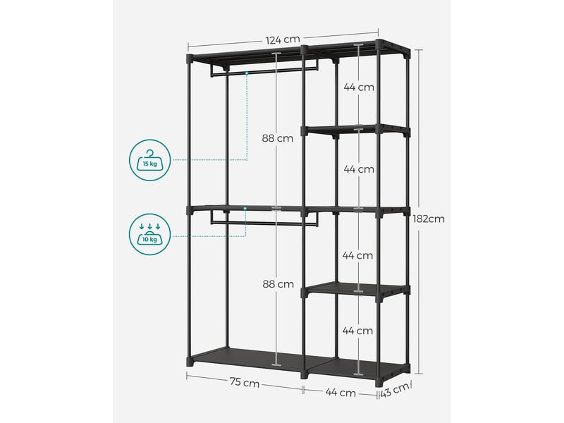  Armoire autoportante penderie pliable 43 x 124 x 182 cm avec barre de suspension style contemporain en tissu noir 12_0009876  - Conforama B