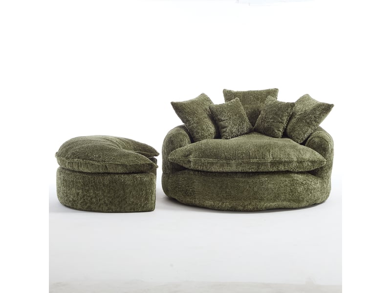Fauteuil oversize rond 55 pouces en polyester, convertible et réglable, avec coussin - Conforama A