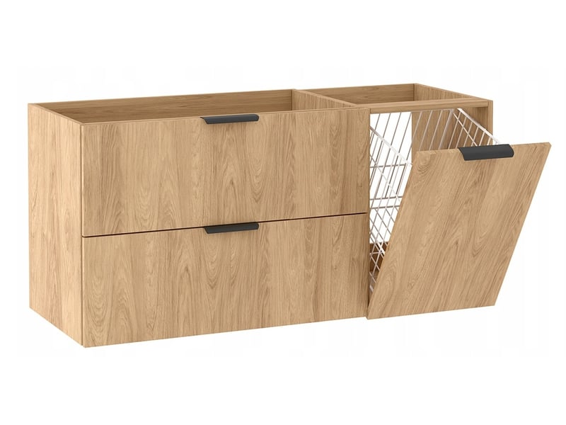  Meuble sous vasque suspendu avec panier à linge luna effet chêne hikora 120 cm  - Conforama A