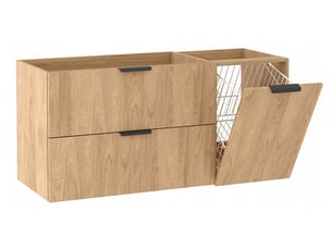 Meuble sous vasque suspendu avec panier à linge luna effet chêne hikora 120 cm