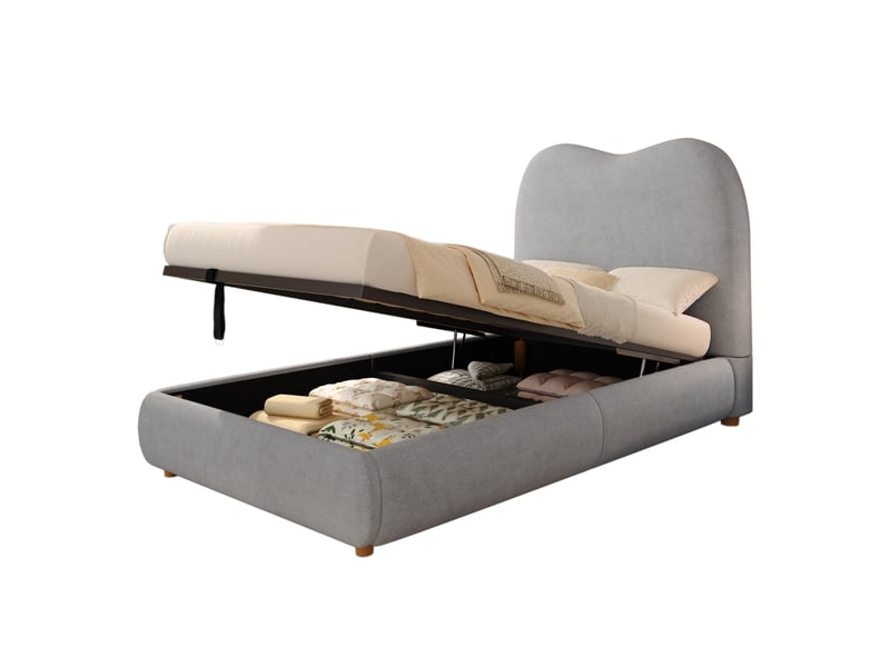  Lit enfant coffre 90x200 cm avec sommier à lattes en lin gris  - Conforama A
