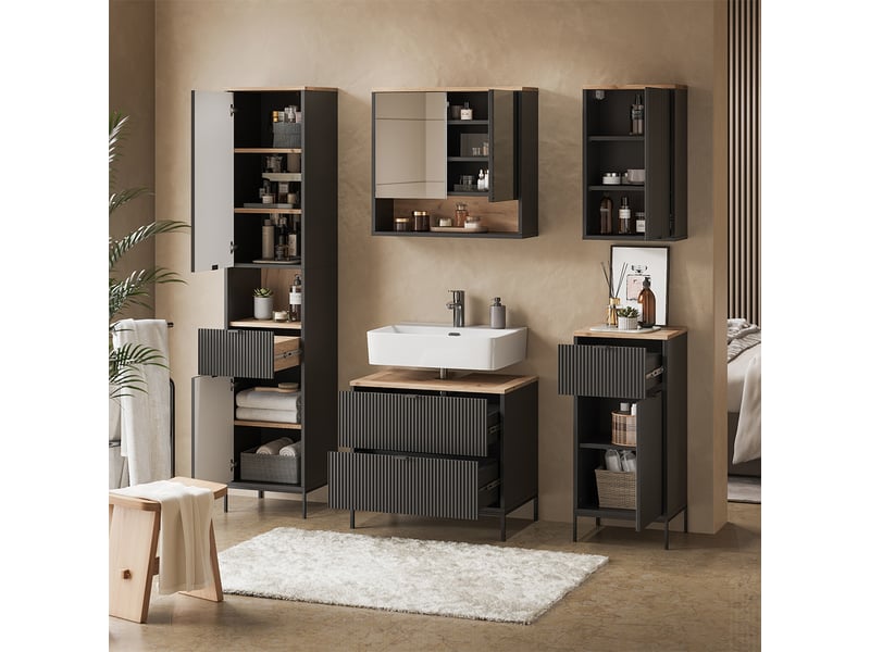  Vicco meubles bain, noirchêne viking, 5 pièces  - Conforama E