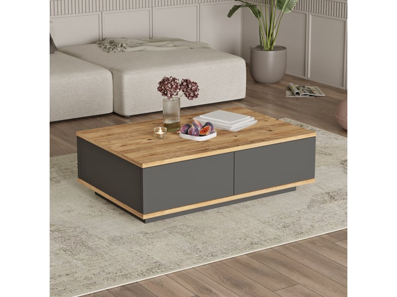  Table basse table de salon en bois mdf mélaminé pin atlantique et anthracite l 90 cm  - Conforama B