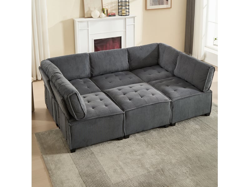  Canapé modulaire 6 places 308x154x82 cm métal et bois gris  - Conforama C