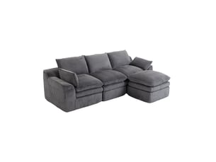 Canapé modulable 3 pl 263x167x85 cm, pouf, coussins, poches de rangement latérales, adapté au salon, chambre, velours côtelé, gris foncé