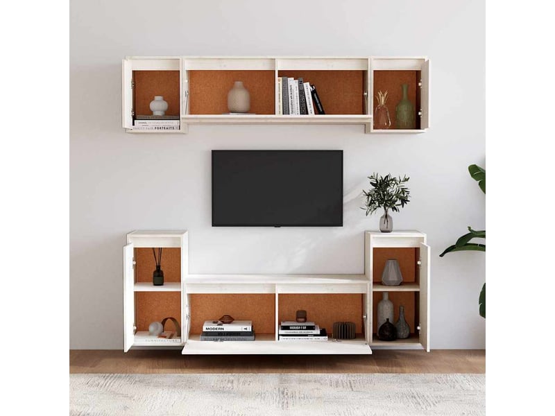  Lot de 6 meuble tv bas salon blanc bois massif de pin shl13147  - Conforama C