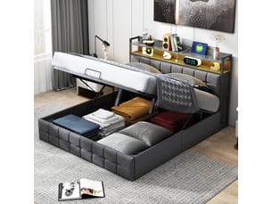 Lit coffre 140x200 cm <strong>SANS MARQUE</strong> <strong></strong> coloris gris