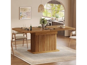 Table à manger extensible 120160 x 80 x 76 cm, rangement dissimulé, bandes verticales en relief, design moderne, mdf, brun foncé