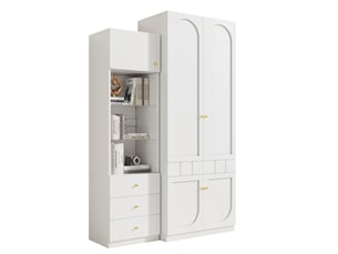 Armoire avec vitrine et penderie avec 2 portes, étagères et tiroirs pour chambre en mdf blanc laqué
