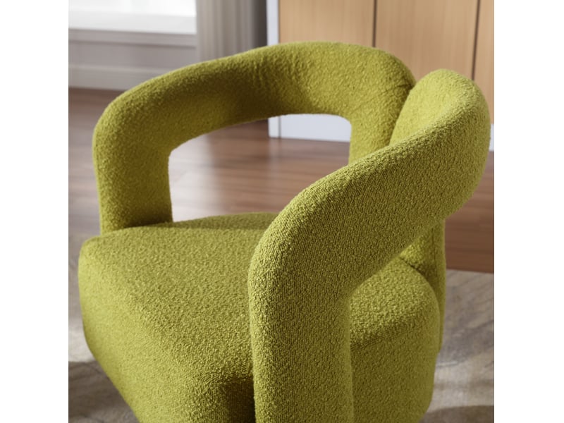  Fauteuil pivotant à 360 degrés, dossier enveloppant et accoudoirs arrondis, en tissu bouclé vert olive  - Conforama E