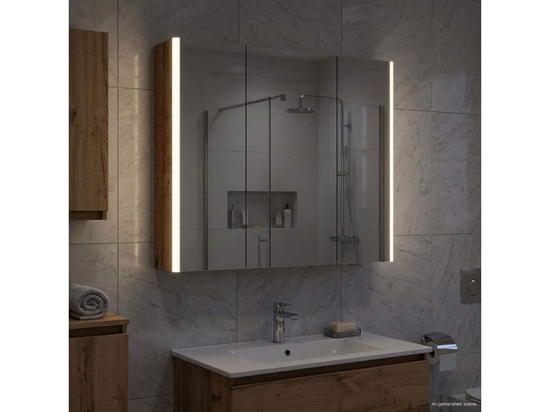 Armoire miroir salle de bain, meuble de rangement bois ancien 73.5x15.5x70 cm - Conforama B