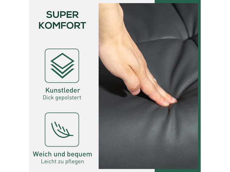Fauteuil relax avec pouf, pivotant à 360°, dossier inclinable à 145° et rangement, en bois et similicuir gris foncé - Conforama D