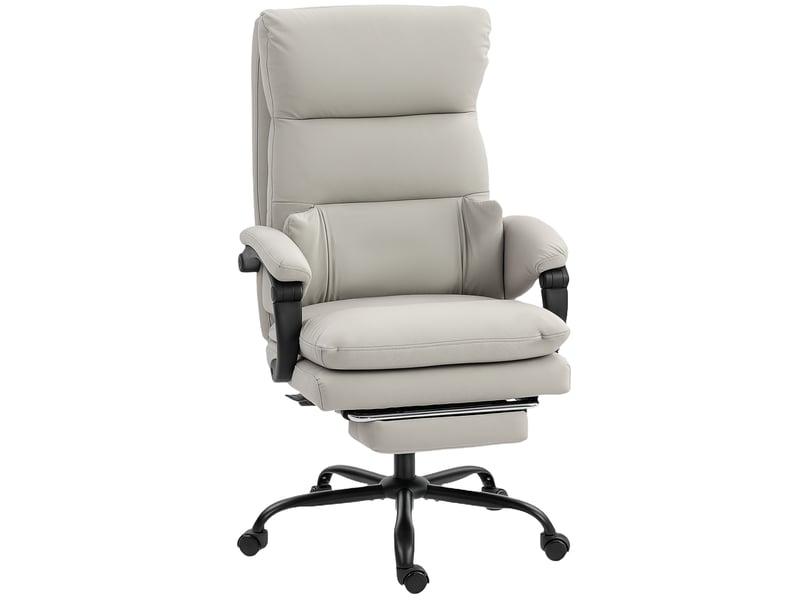  Chaise de bureau réglable en hauteur avec soutien lombaire, accoudoirs et repose-pieds, en similicuir gris clair  - Conforama B