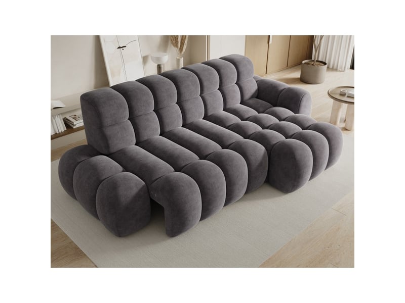  Canapé d'angle convertible bulla 3 places gris angle droit – tissu effet alcantara avec extension d'assise électrique  - Conforama D
