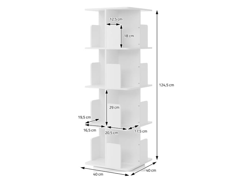 Ml-design bibliothèque tournante enfant 4 niveaux 16 compartiments blanc mat 40x124,5x40 cm étagère pivotante 360 degrés rangement livres et jouets pour salon bureau chambre bébé stable gain de place  - Conforama D