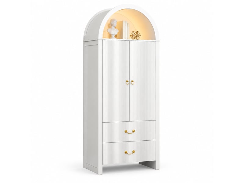  Armoire haute,76x38x180 cm,led pilotée par application et tiroirs,mdf,blanche  - Conforama A