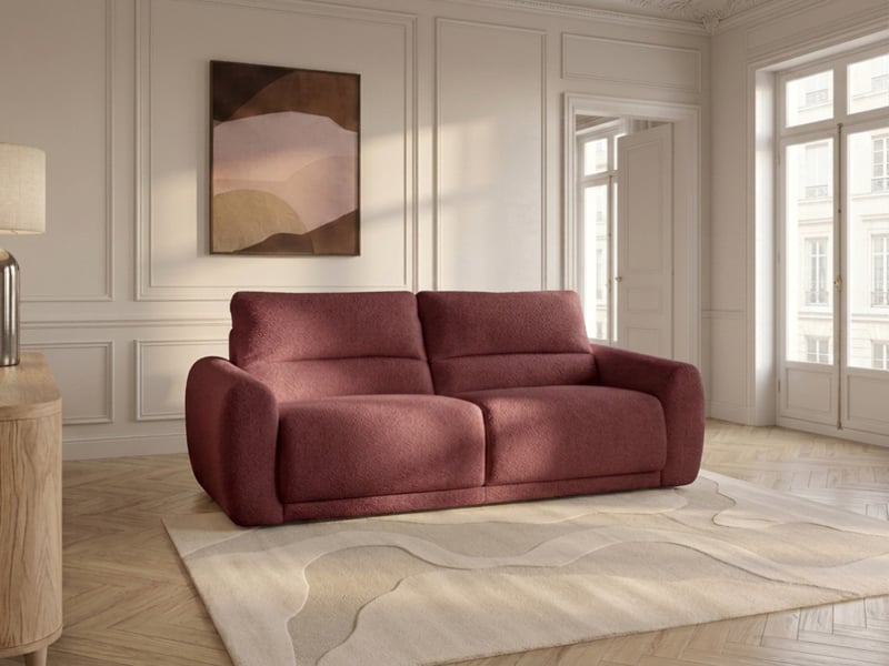 Bobochic canapé droit convertible minorque ouverture express tissu chenille rouge 160x200 MINORQUE - Conforama D