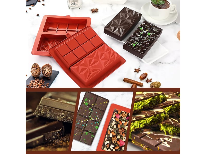  Lot de 2 moules à chocolat en silicone, moules profonds 2 en 1, moules rectangulaires, de qualité alimentaire, résistants aux hautes températures  - Conforama E