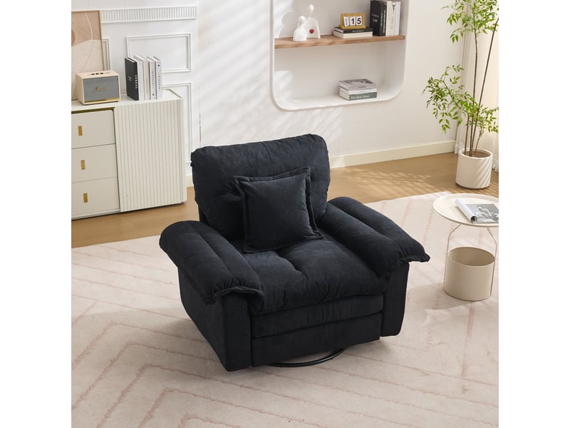  Fauteuil pivotant noir en tissu chenille – fauteuil rotatif 360° avec coussin de soutien pour salon et chambre  - Conforama B