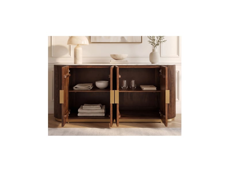  Buffet orion 170 cm en bois massif de manguier – plateau en marbre blanc, 4 portes et métal doré  - Conforama D
