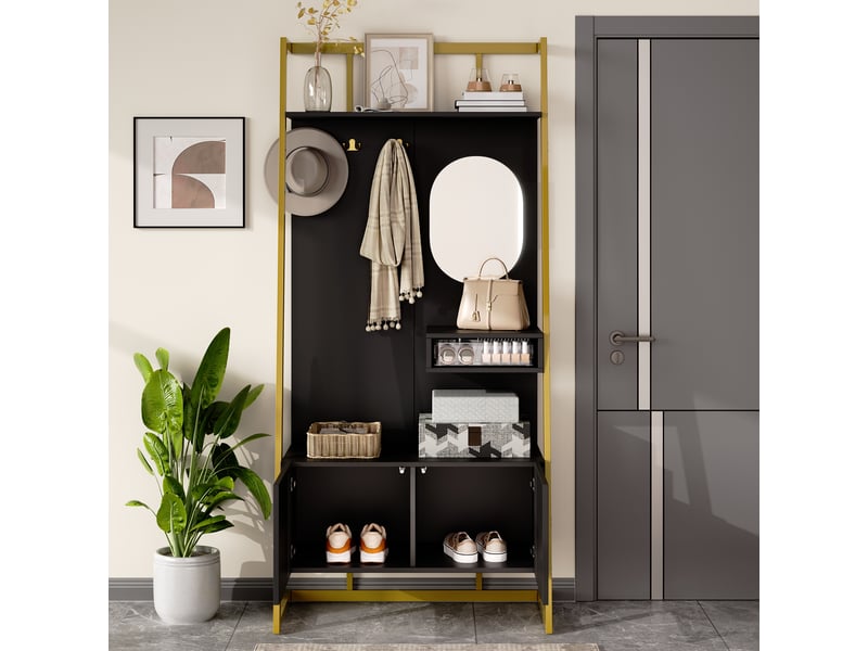 Portemanteau avec banc et rangement 78 x 180.5 cm en mdf noir - Conforama E